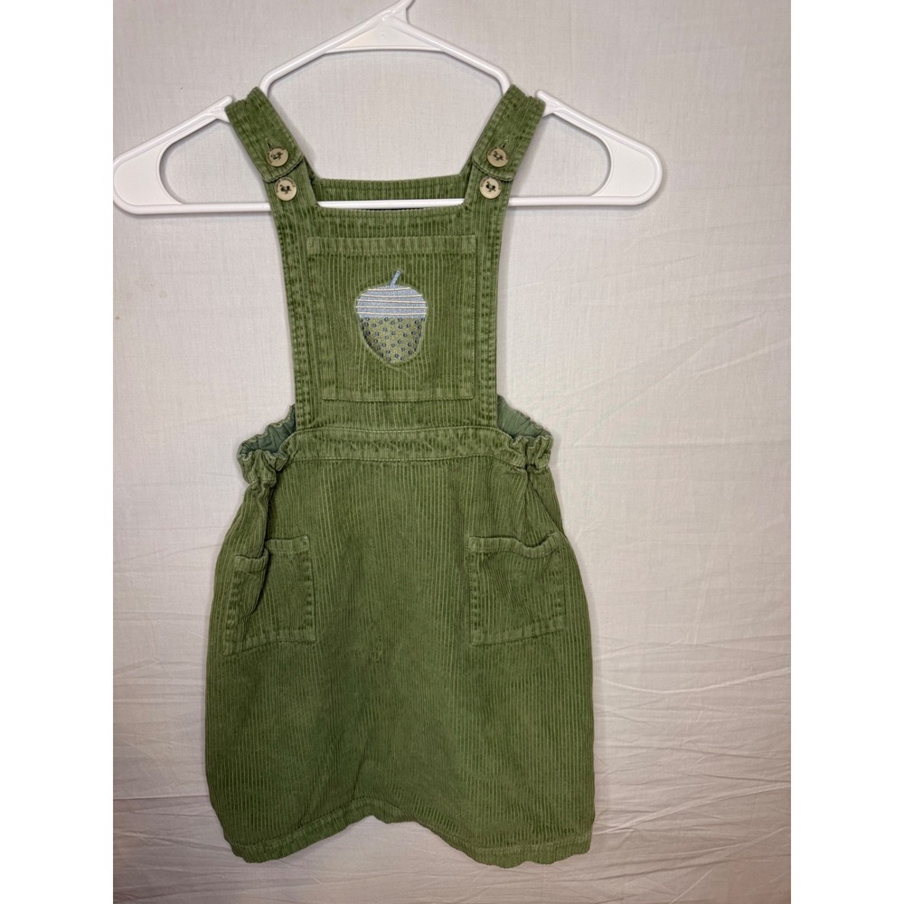 Pigeon Organics Green Corduroy Acorn Pinafore Dress Kids 5-6Y Overall Skirt